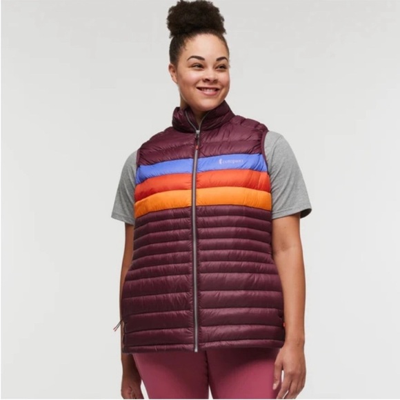Cotopaxi Women’s Medium Fuego Down Insulated Puff Vest Maroon Wine Stripes NWT - Picture 12 of 14